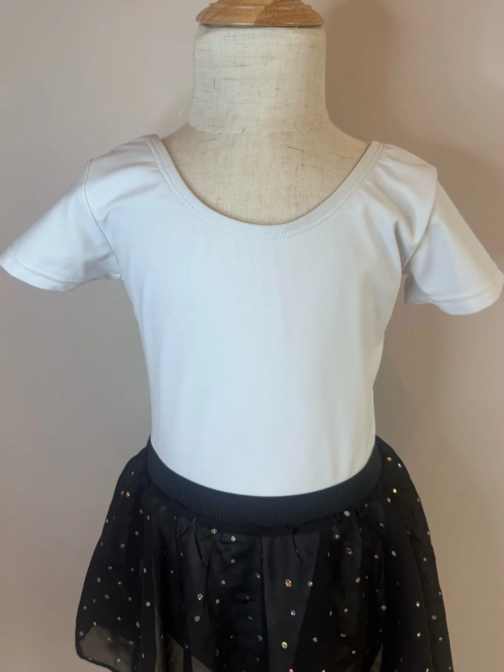 Girls White Leotard with Black Sequin Tutu Skirt